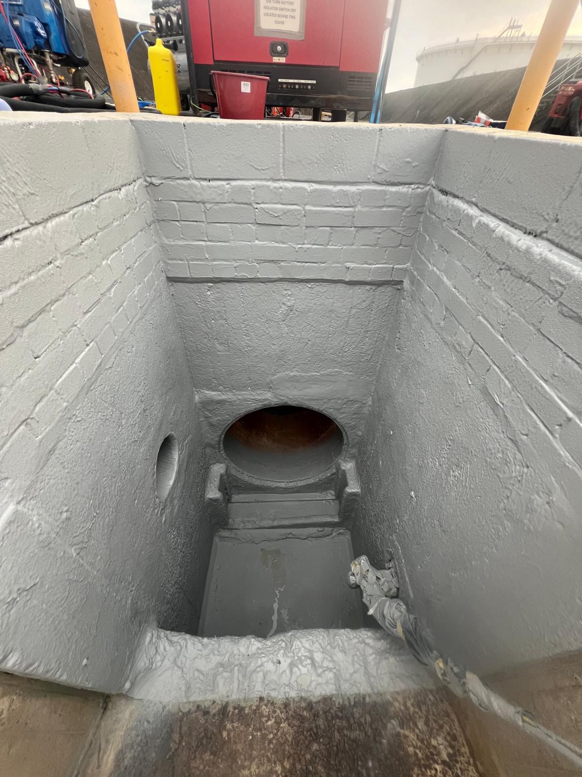 University campus pipe relining — UV cure robot inside large diameter relined pipe